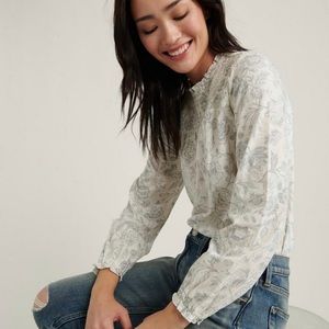 New! Lucky Brand Smocked Yoke Peasant Blouse in Light Blue